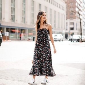 MADEWELL PINTUCK CAMI RUFFLE BOTTOM FLORAL MAXI DRESS